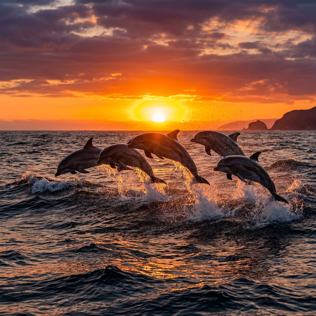 Dolphins jumping