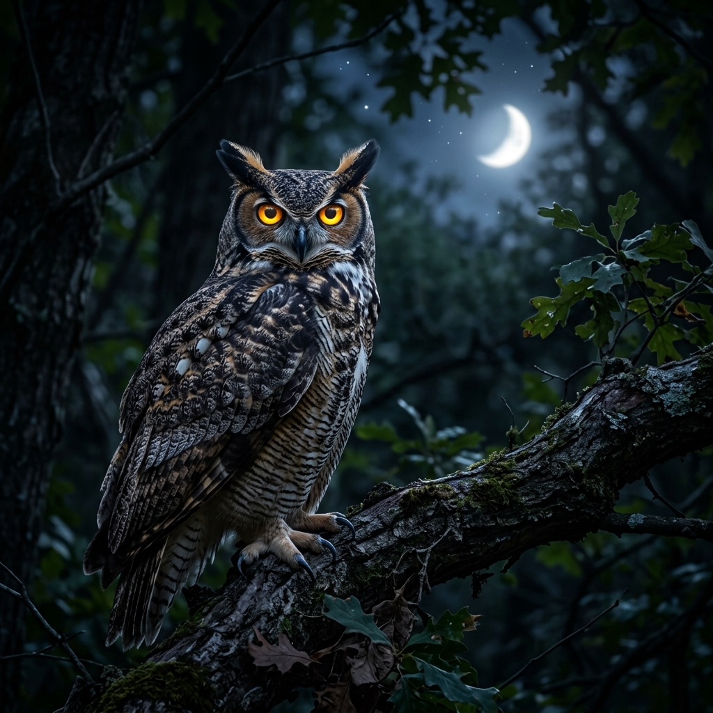 Mysterious owl at night