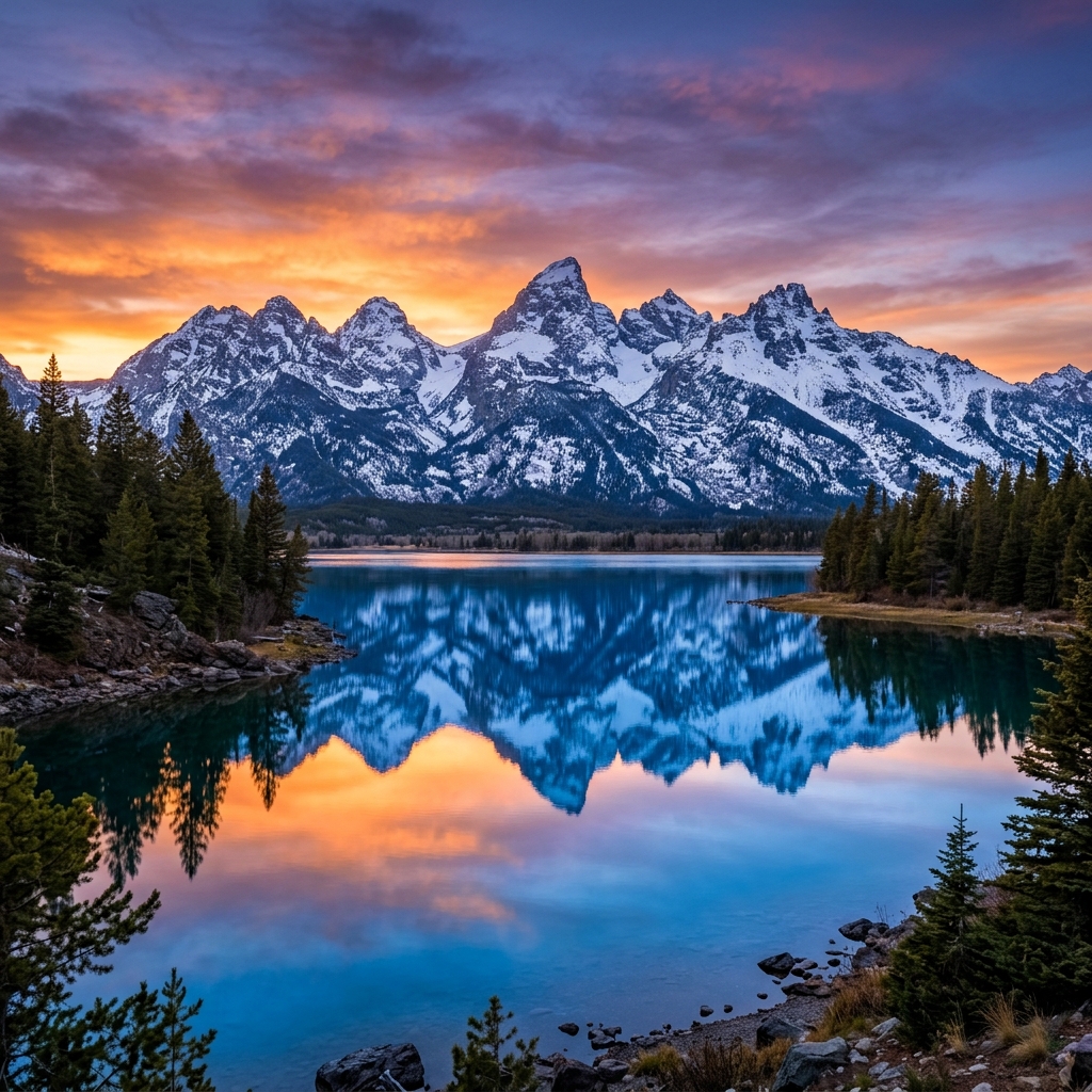 Snowy mountain peaks